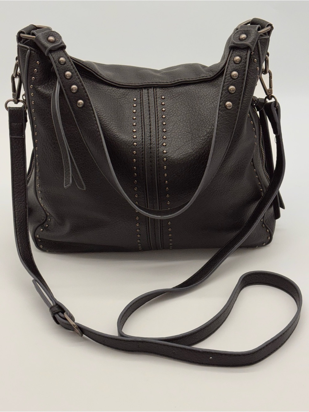 Montana West Studded Black Leather Crossbody & Shoulder Bag